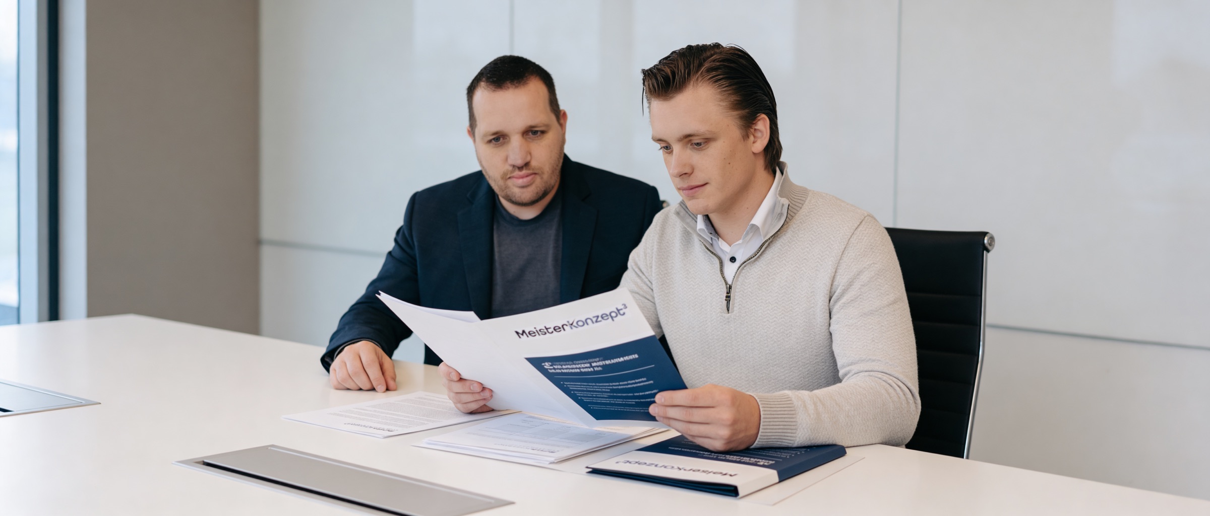 Sebastian Lorbeer und Niclas Bergter im Beratungsgespräch zur Inhaberabsicherung